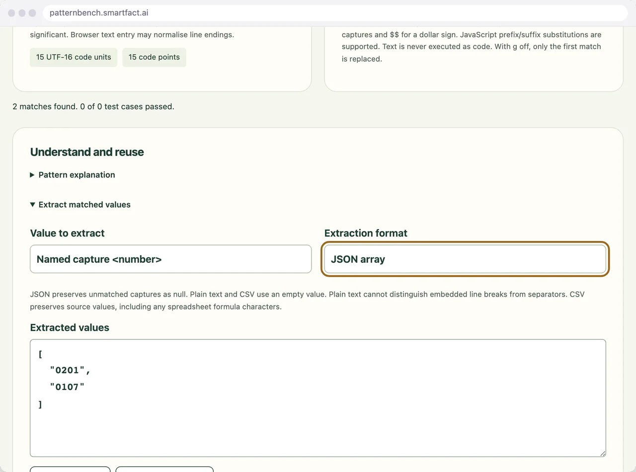Selected captures displayed as JSON strings.